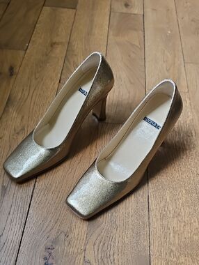 Gionata Patent Genuine Leather Metallic Square-Toe Heels for Women